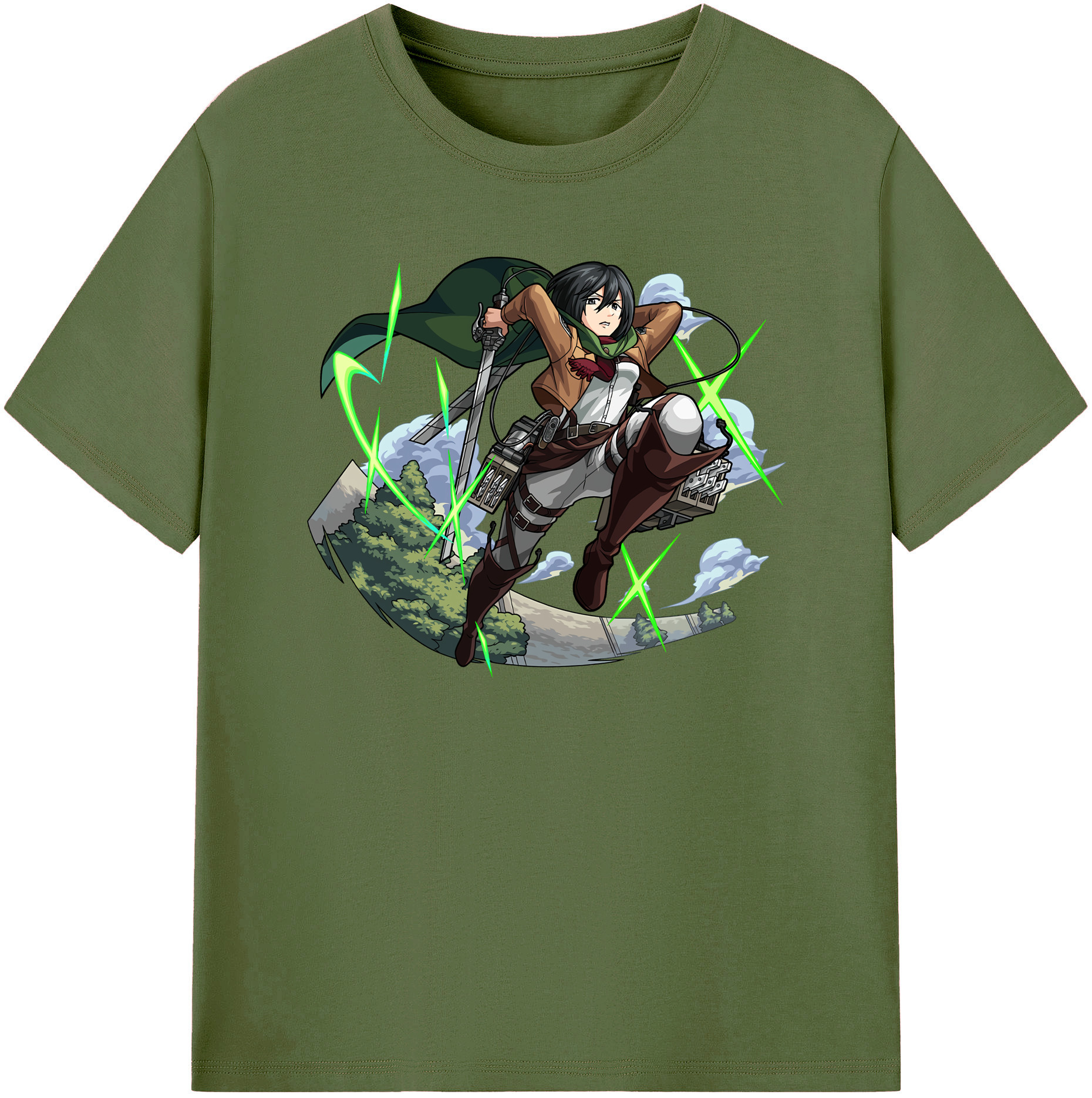 （画像用） 進撃の巨人 ミカサ·アッカーマン Attack on Titan Mikasa Ackerman 綿100％半袖Tシャツ（フロントプリント）